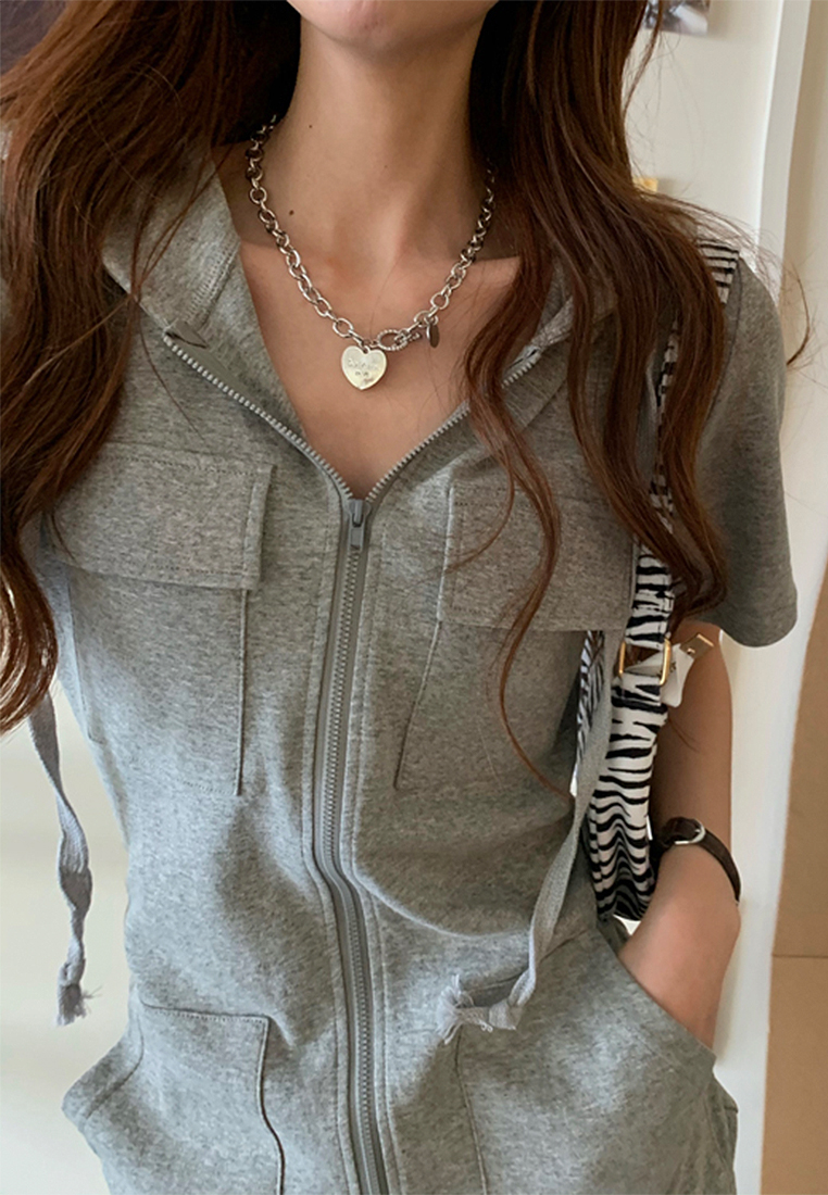 Korean style summer short-sleeved hooded midi dress CA24050603W