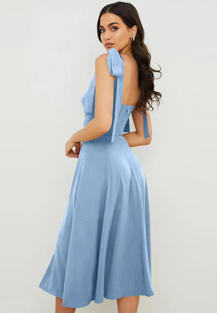 2024 European and American sexy camisole print lace up irregular A-line dress CA24021993BK