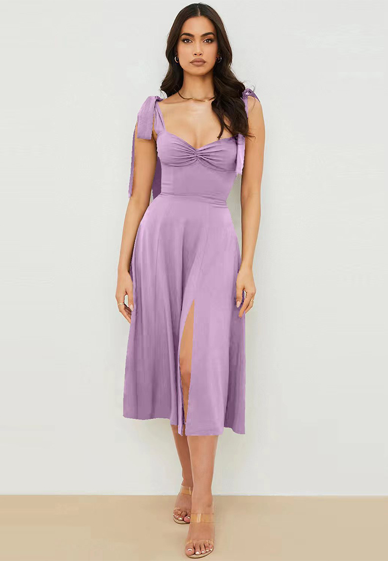 2024 European and American sexy camisole print lace up irregular A-line dress CA24021993BK