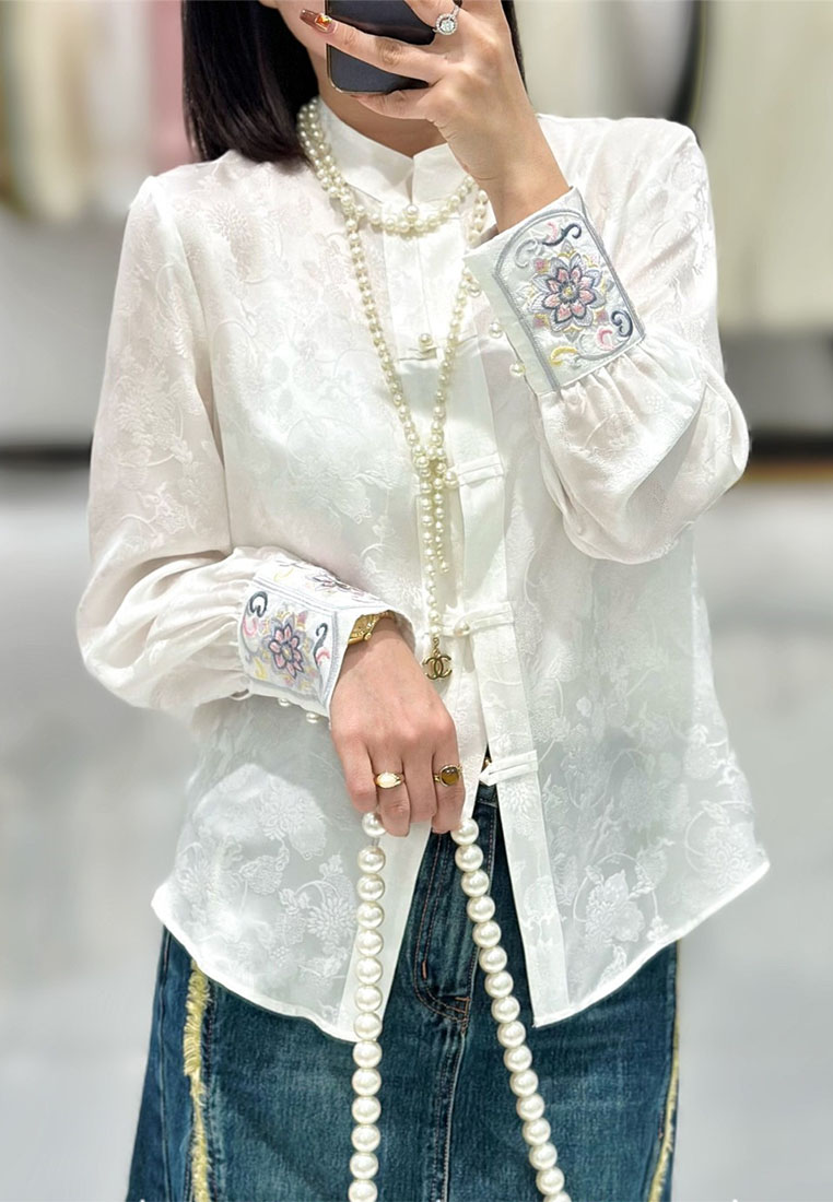 Light luxury new Chinese style cuff embroidered silk intertwined shirt CA010603