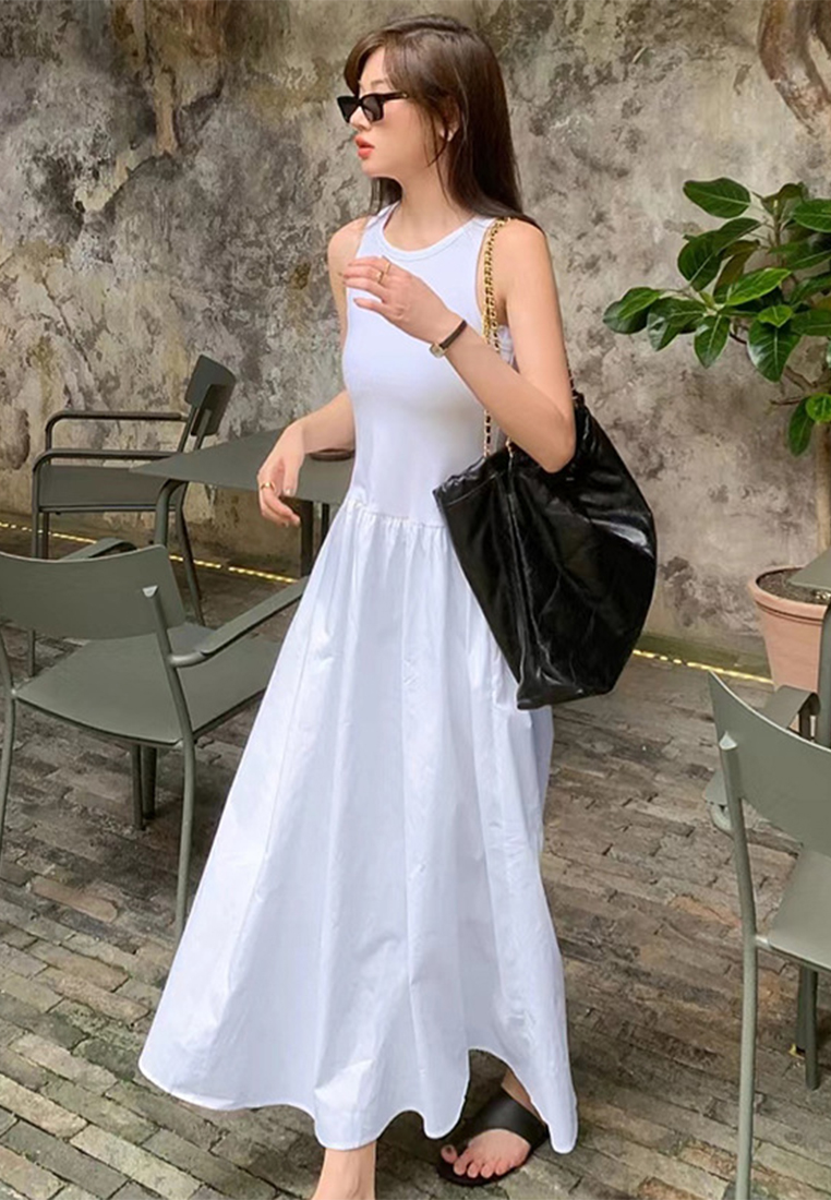 2024 Summer New Black and White Round Neck Dress CA24041003W