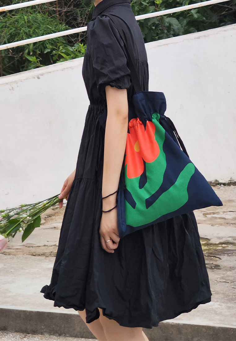 Women's navy blue drawstring rose bag CA24061703