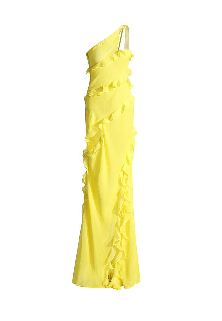 Sleeveless yellow patchwork slit dress CA242111903YE
