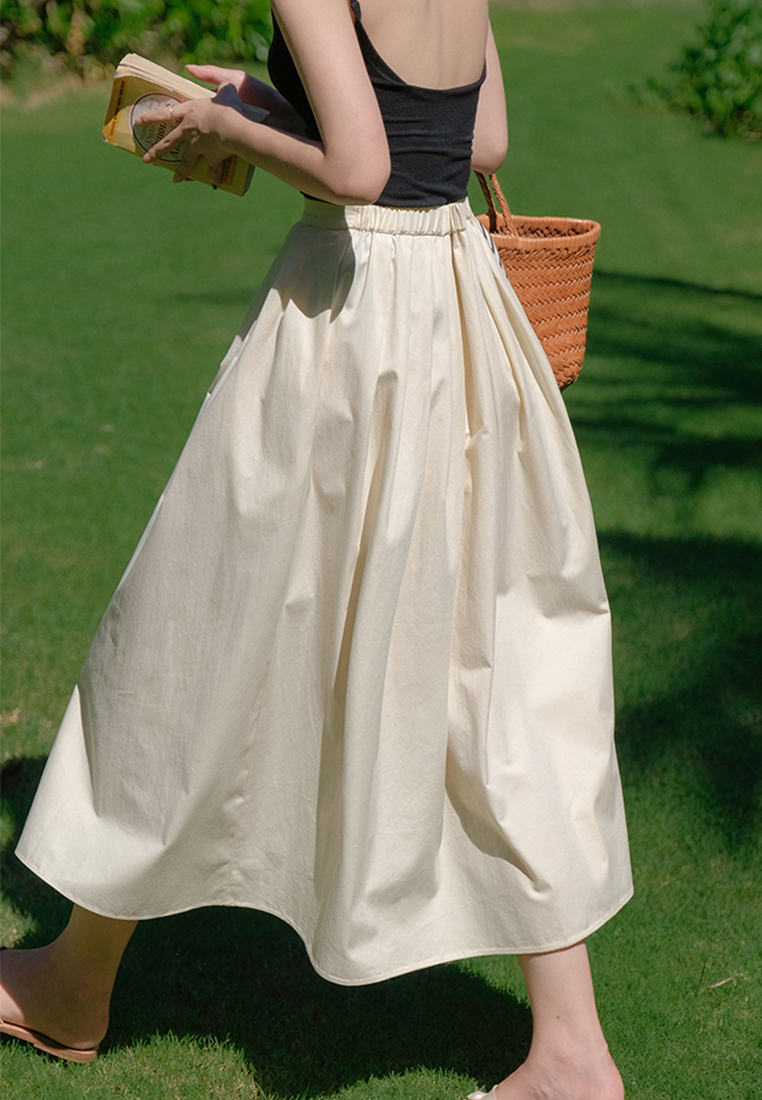 2023 French elegant high-waist pleated oblique pockets fluffy slim skirt CA23050403
