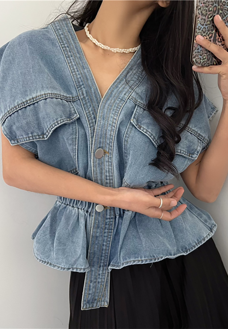 New summer product, sleeveless denim vest with waist and long skirt set CA25042903