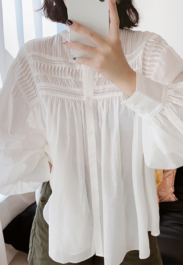 New French retro elegant lantern sleeve shirt CA25100903W