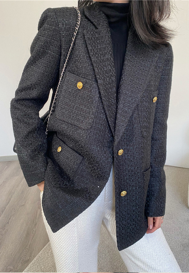 Coarse tweed small fragrant style metal buckle suit jacket CA101903BK