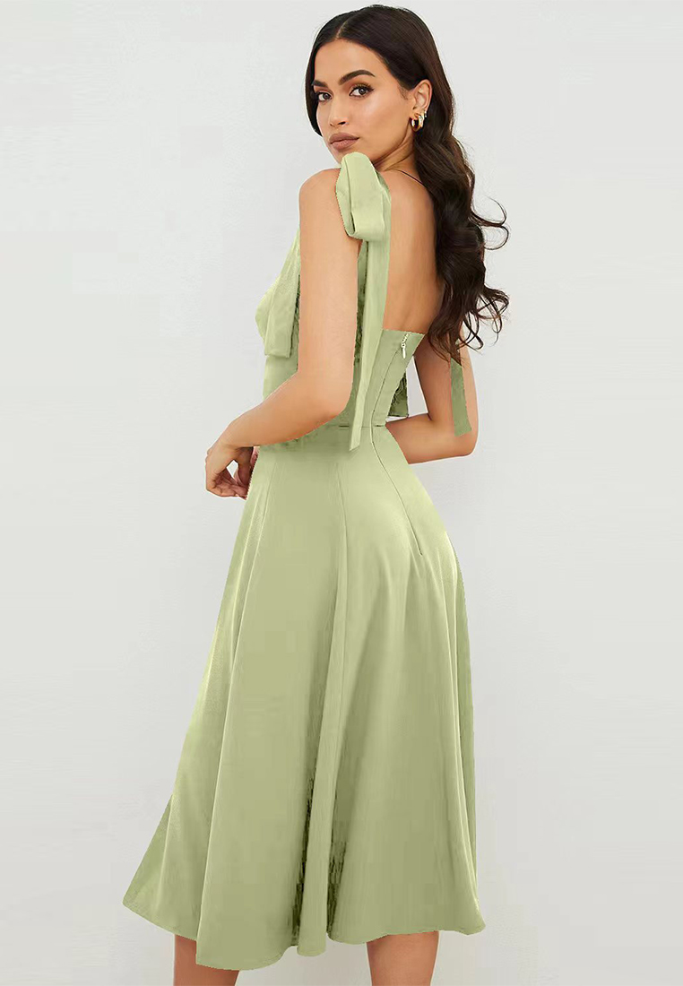 2024 European and American sexy camisole print lace up irregular A-line dress CA24021993BK