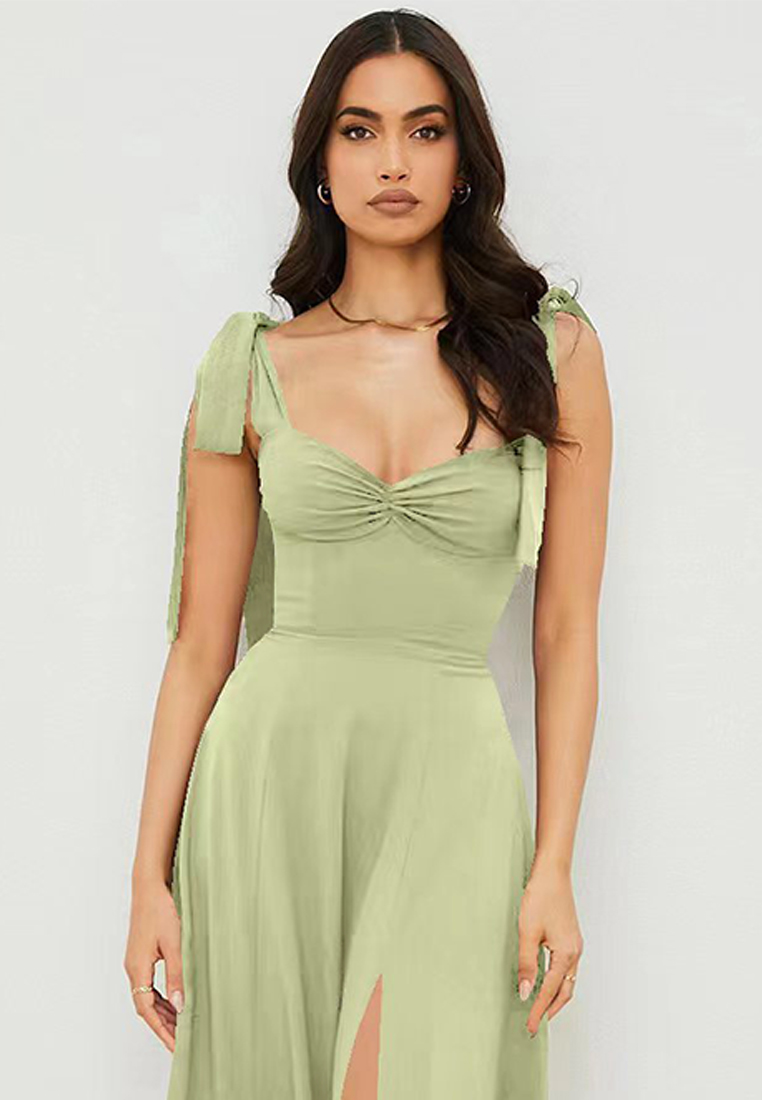 2024 European and American sexy camisole print lace up irregular A-line dress CA24021993BK