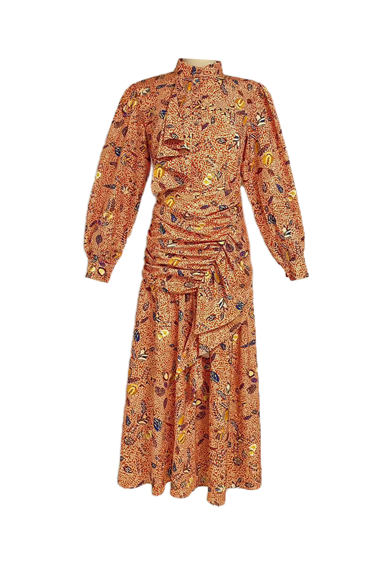 2024 Autumn New Printed Lantern Sleeve Long Dress CA24081603OR