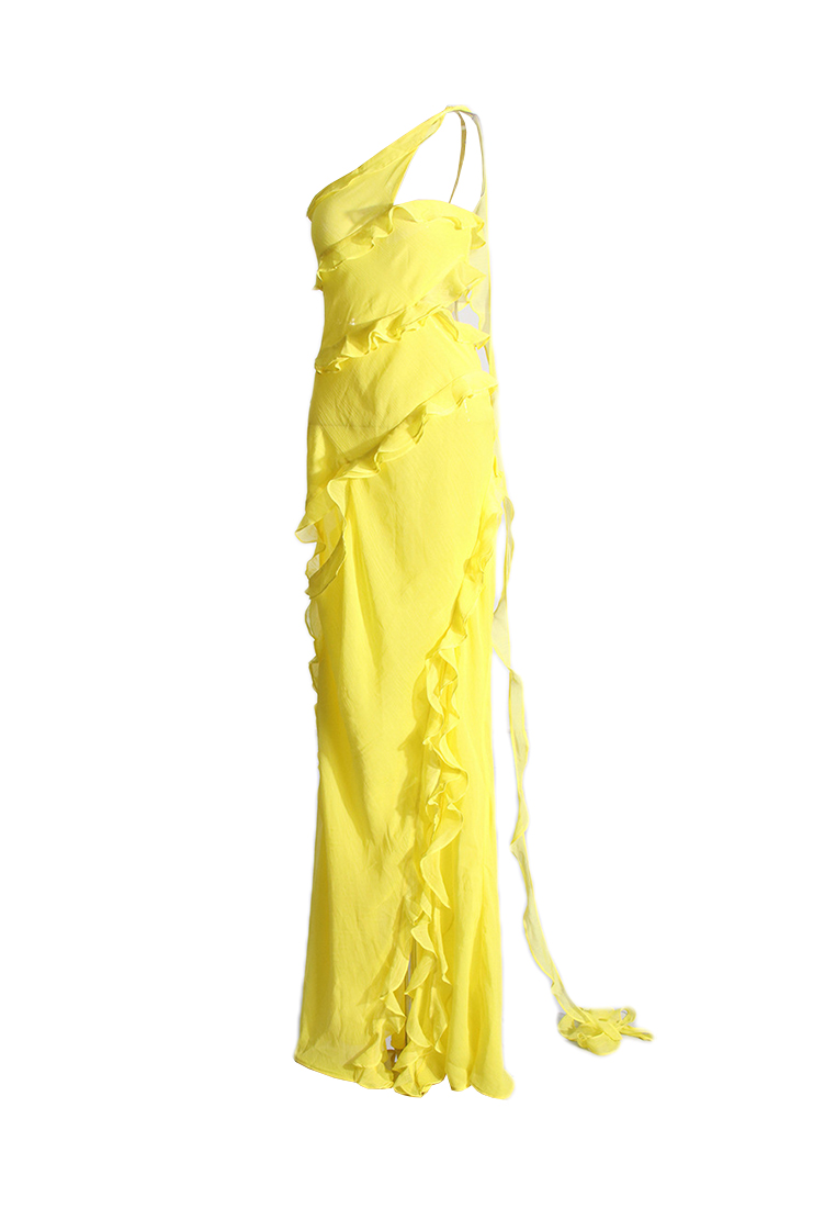 Sleeveless yellow patchwork slit dress CA242111903YE