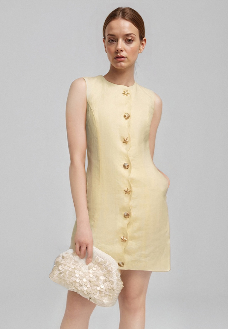 Intellectually elegant slim button up sleeveless dress CA25042203YE