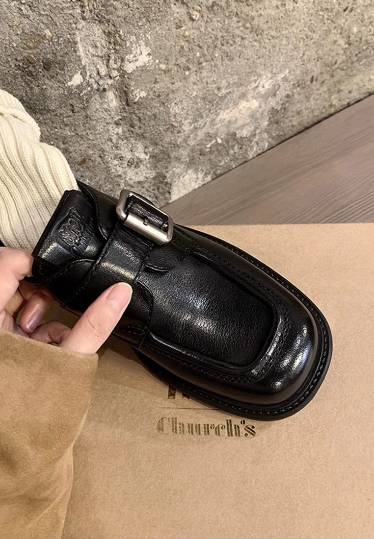 Square-toe buckle thick-heeled loafers CA25051601BK