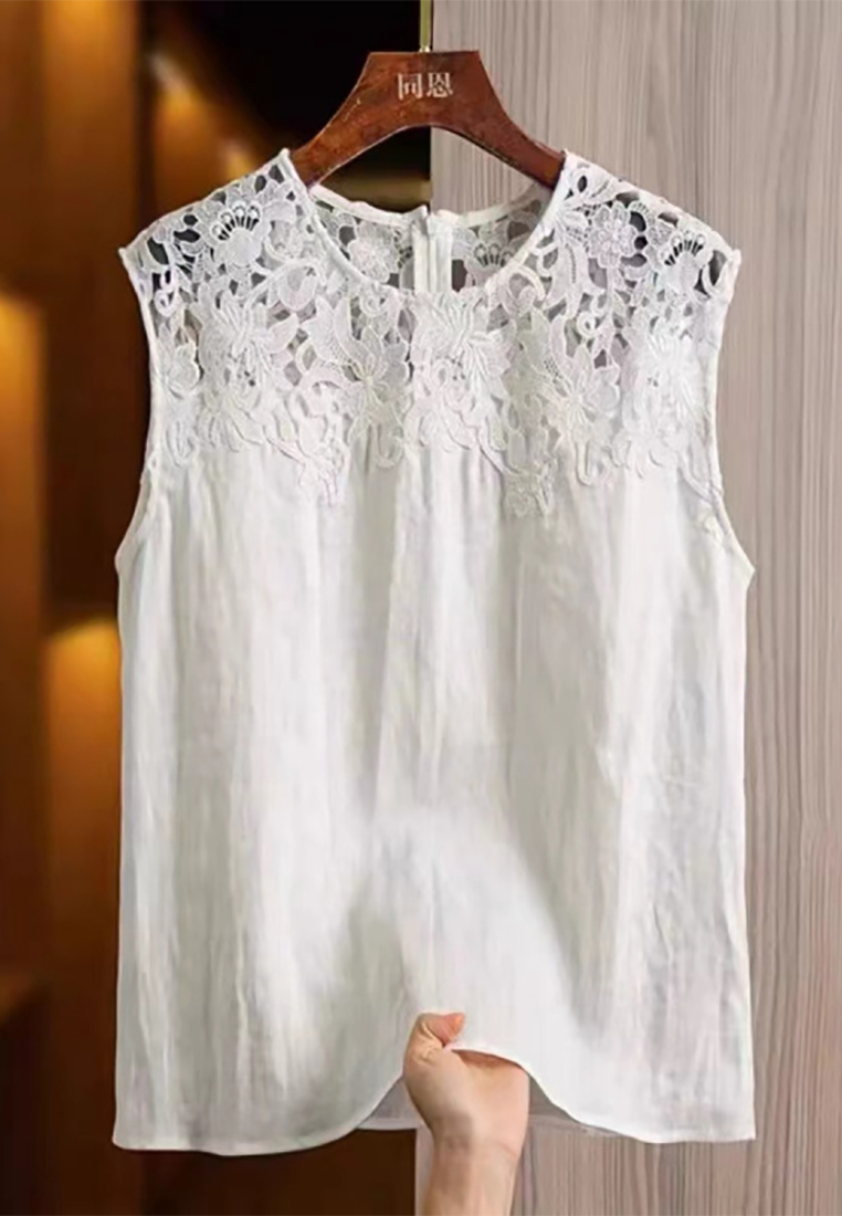 Summer new lace patchwork hollow top + pants set CA25070903W