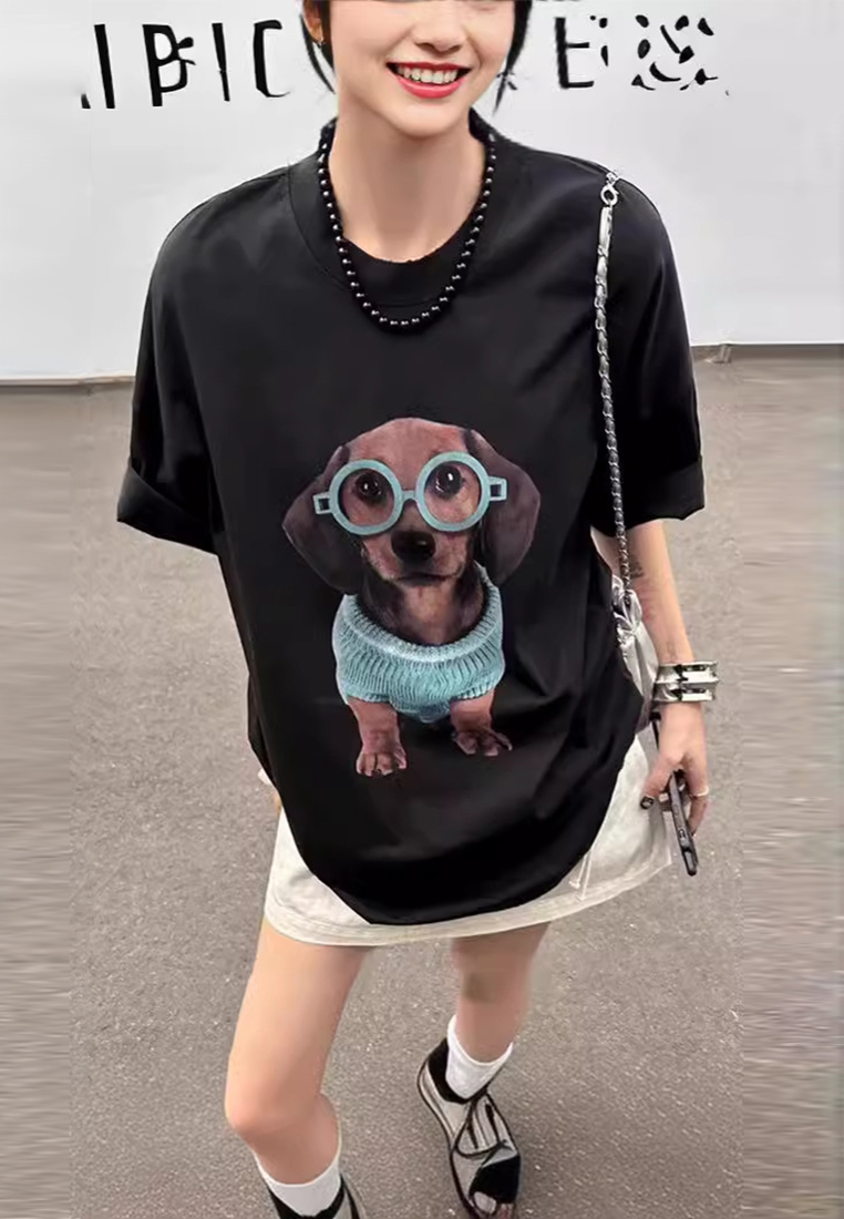 Summer Printed Loose Tops CA25070903BK