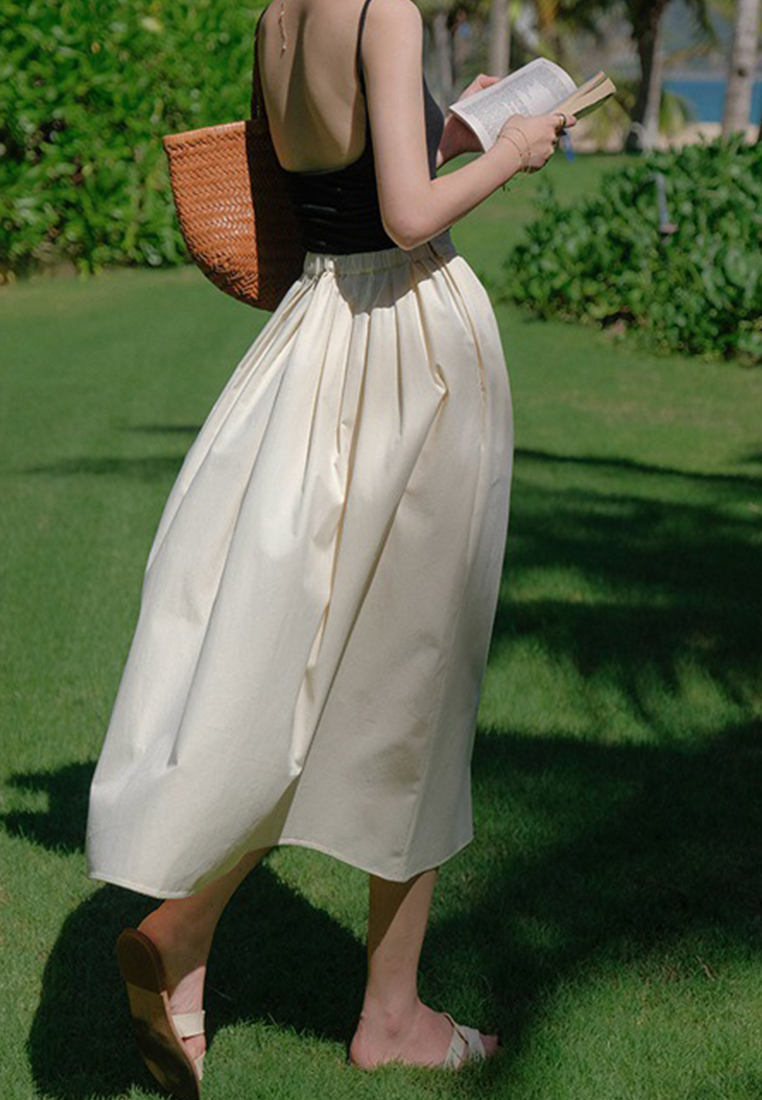 2023 French elegant high-waist pleated oblique pockets fluffy slim skirt CA23050403