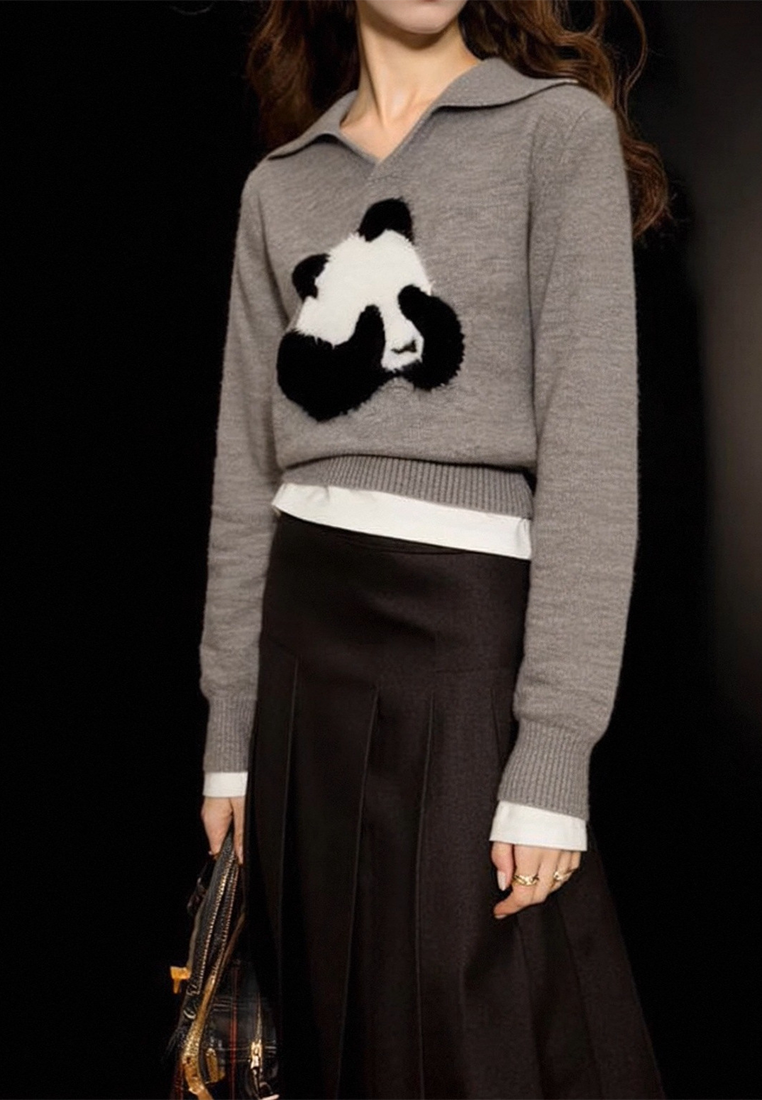 New autumn and winter French style gray inner knitted sweater CA25102403GY