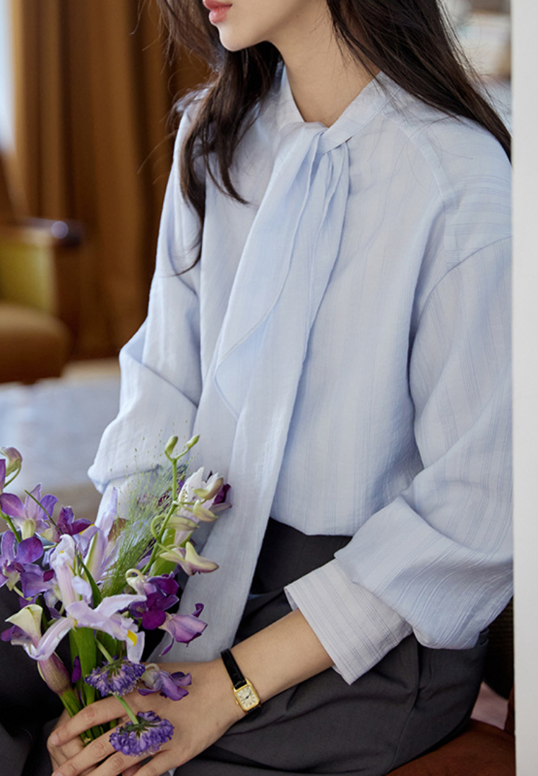 Blue ribbon striped long sleeved Tencel top CA25091403BL