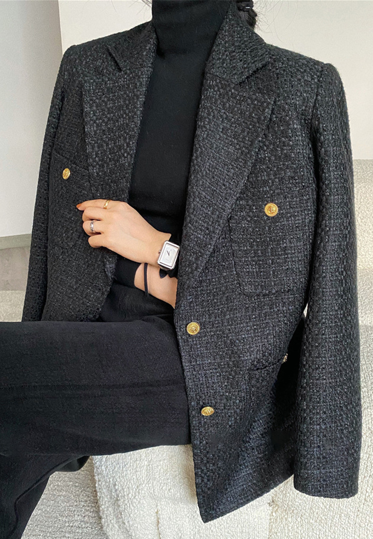 Coarse tweed small fragrant style metal buckle suit jacket CA101903BK