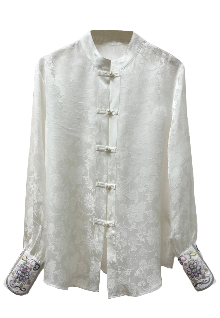 Light luxury new Chinese style cuff embroidered silk intertwined shirt CA010603