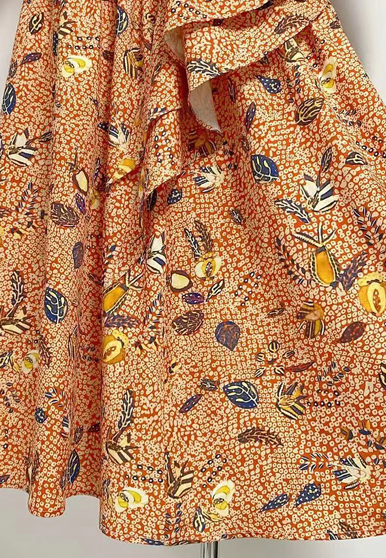 2024 Autumn New Printed Lantern Sleeve Long Dress CA24081603OR