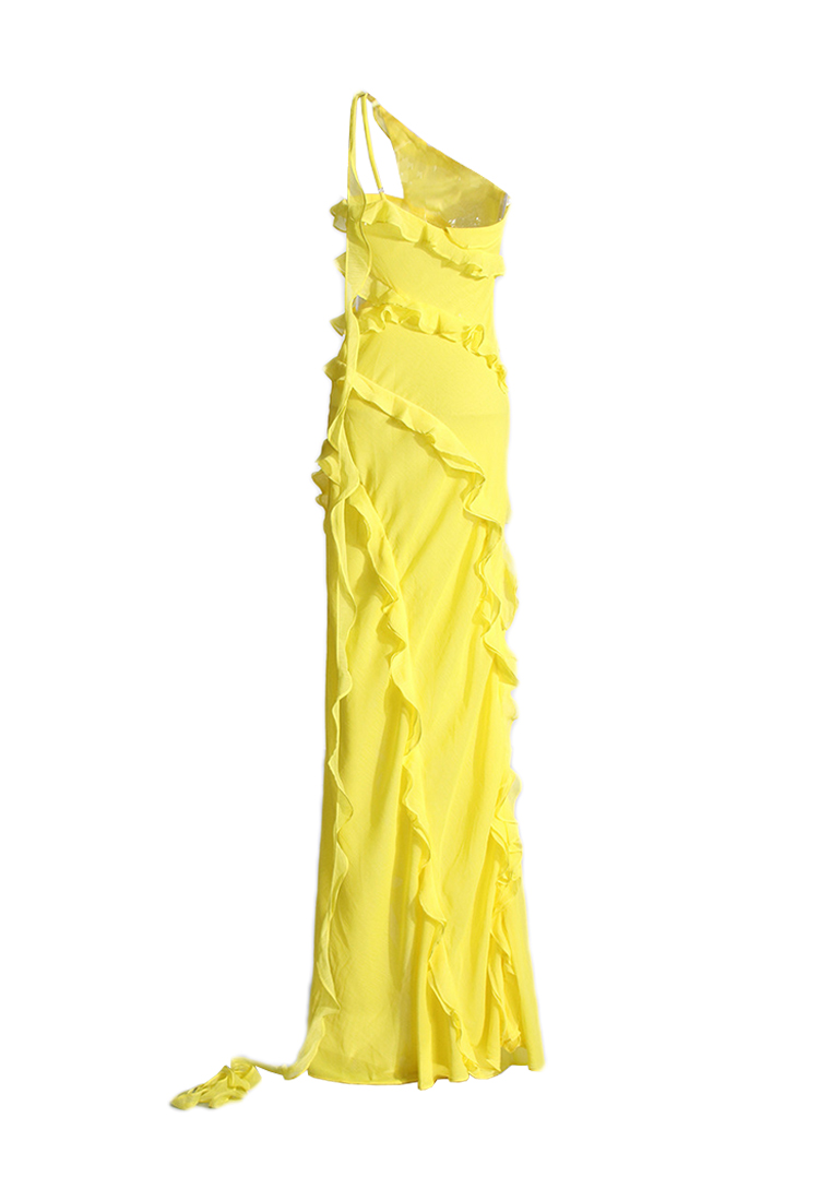 Sleeveless yellow patchwork slit dress CA242111903YE