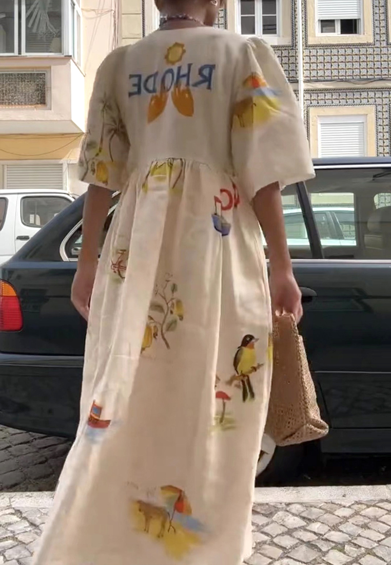 Fashion Printed V-Neck Cute Short Sleeve Loose Dress CA25061703W