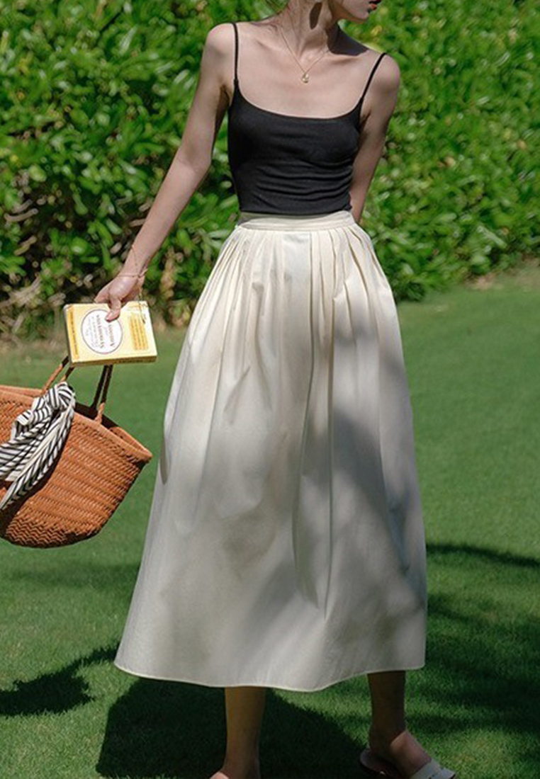 2023 French elegant high-waist pleated oblique pockets fluffy slim skirt CA23050403