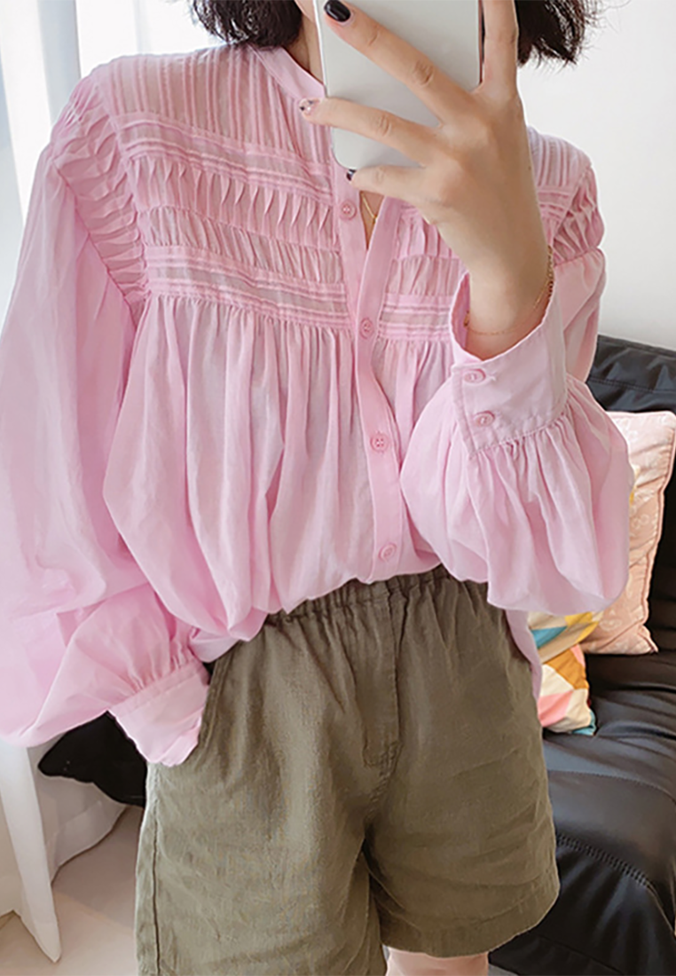 New French retro elegant lantern sleeve shirt CA25100903W