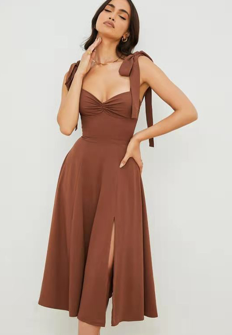 2024 European and American sexy camisole print lace up irregular A-line dress CA24021993BK