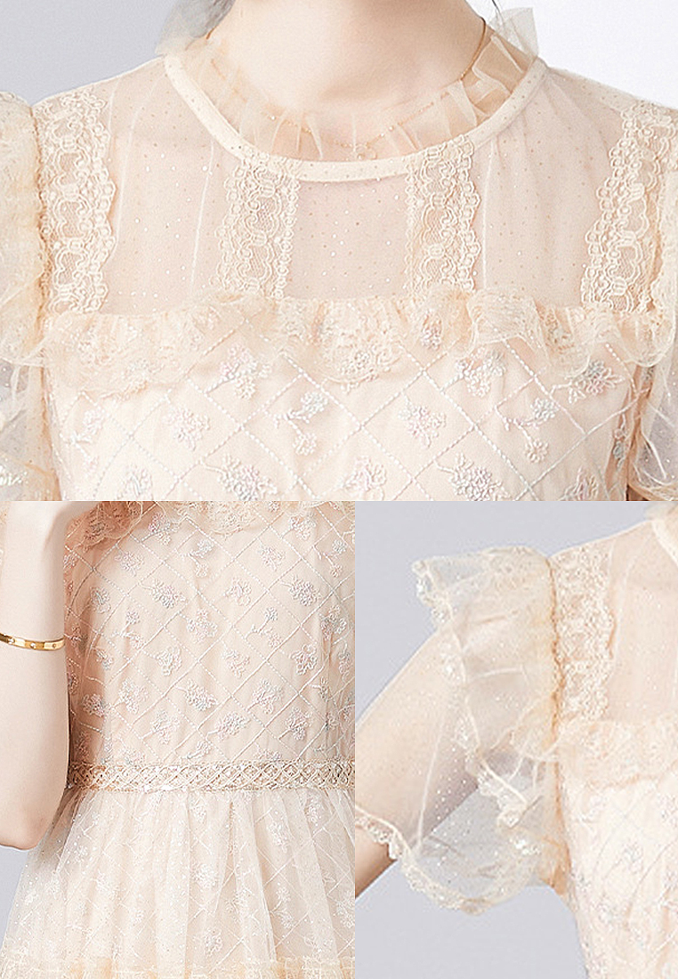 2024 New slim fit beige mid length dress CA24032603BE