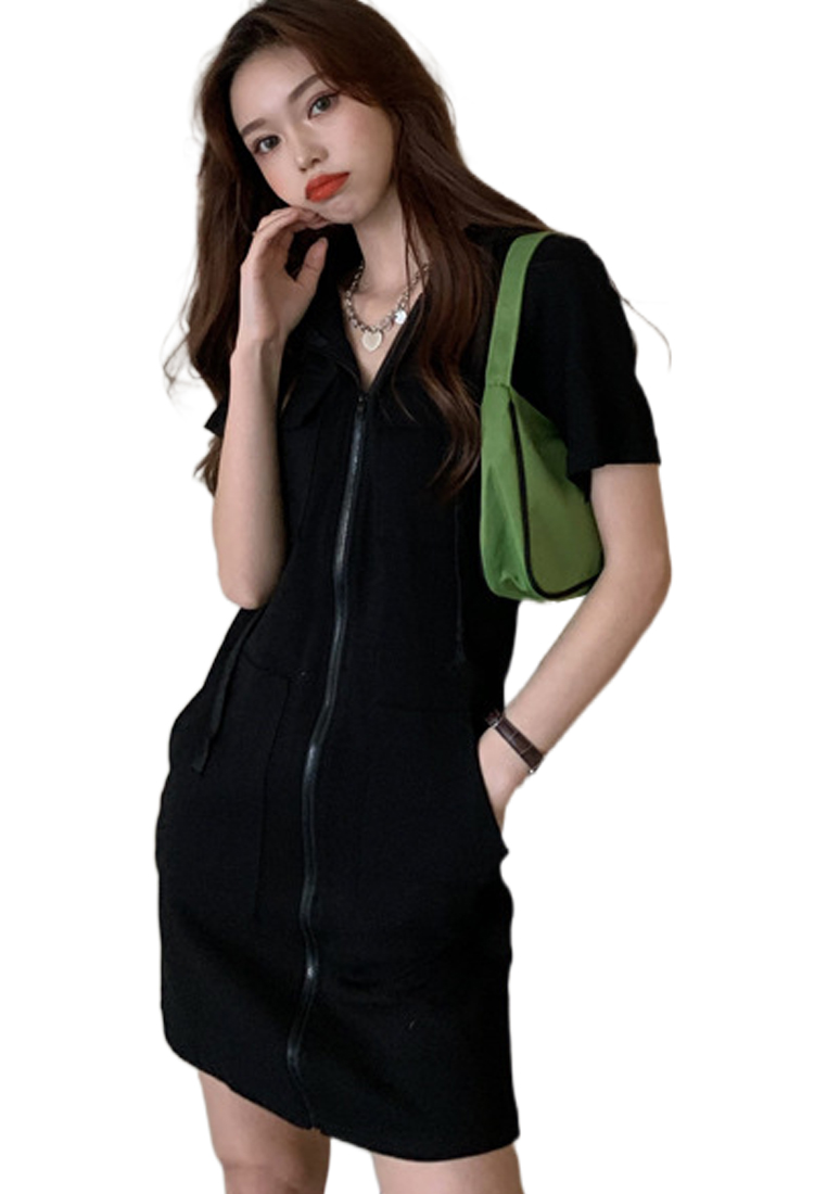 Korean style summer short-sleeved hooded midi dress CA24050603W