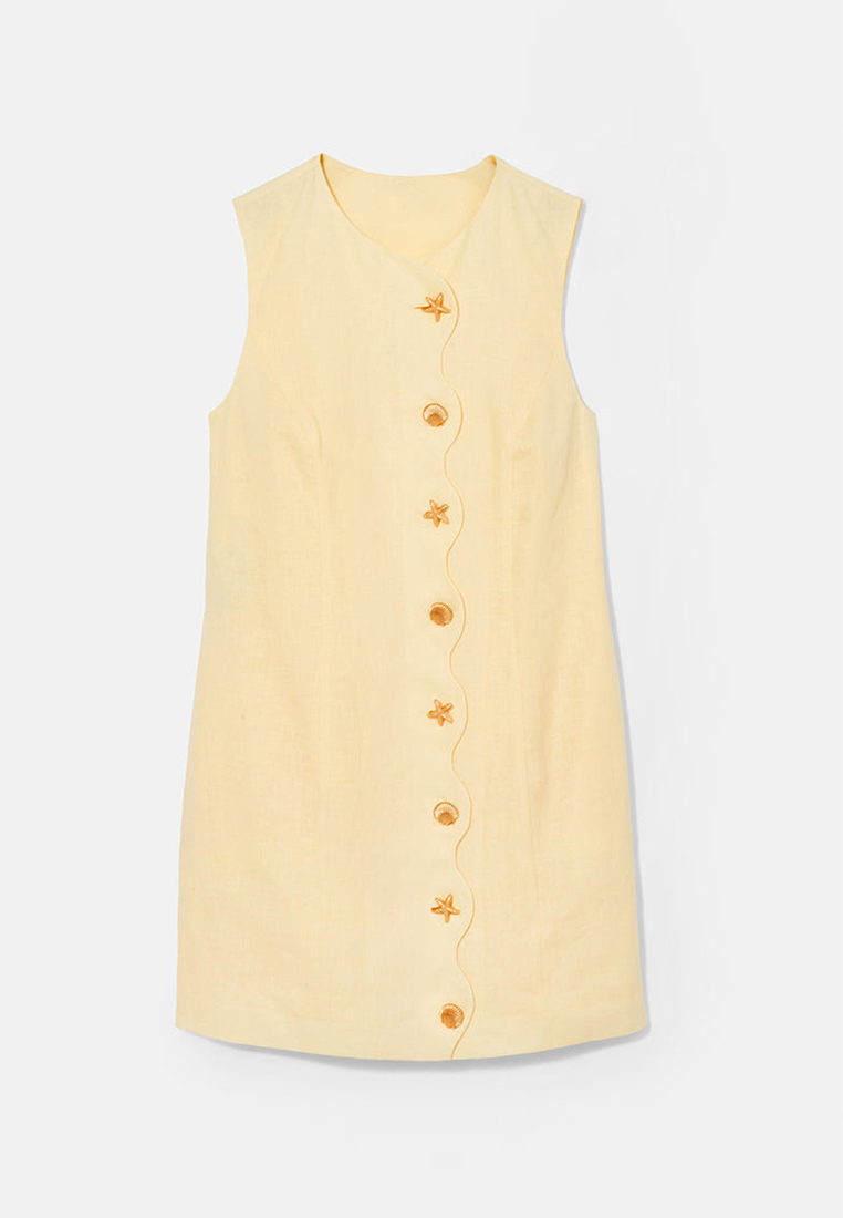 Intellectually elegant slim button up sleeveless dress CA25042203YE