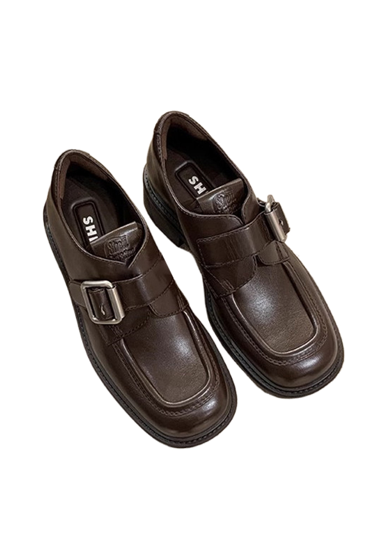 Square-toe buckle thick-heeled loafers CA25051601BK