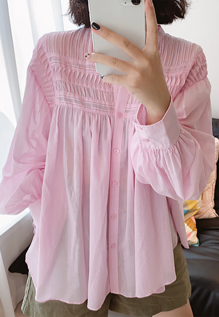 New French retro elegant lantern sleeve shirt CA25100903W