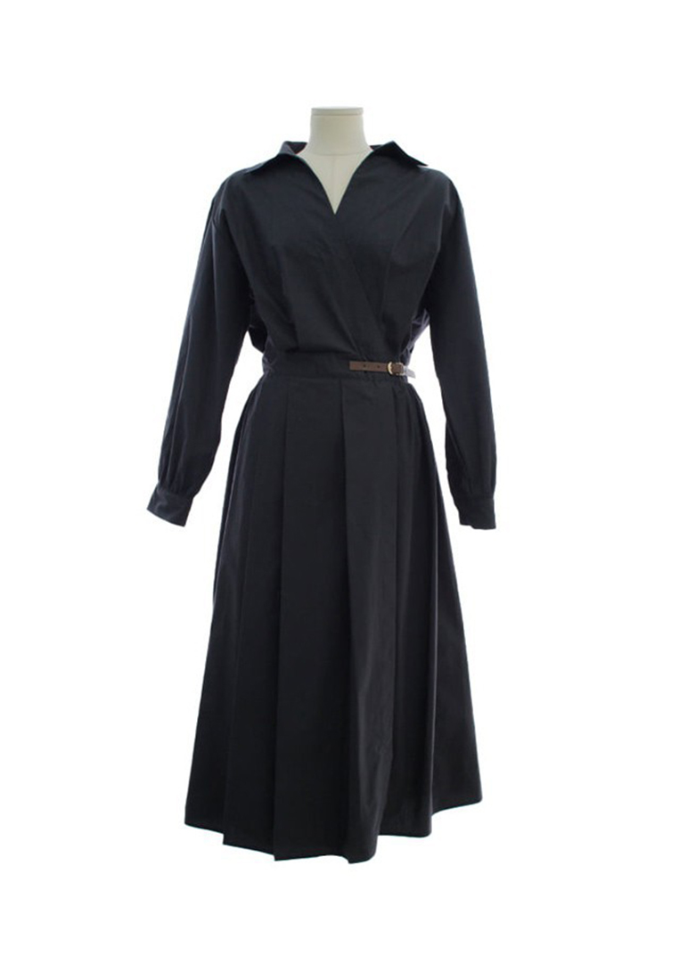 New Temperament Slimming Pleated Long Sleewe shirt office Dress