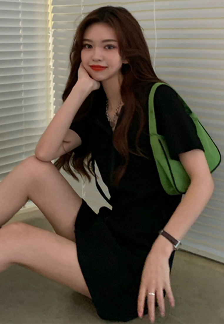 Korean style summer short-sleeved hooded midi dress CA24050603W