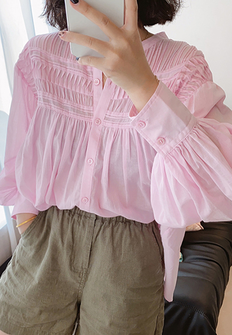 New French retro elegant lantern sleeve shirt CA25100903W