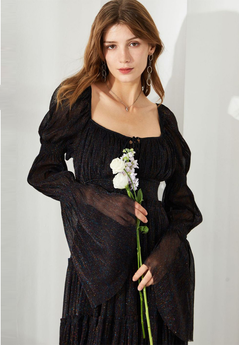 Solid sequin design elegant and elegant dress CA090803