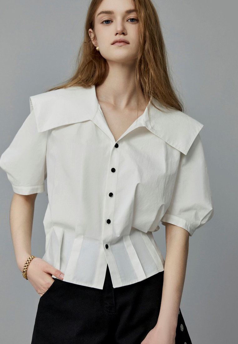 2024 French Pure Cotton Shirt Commuting Minimalist Top CA24031903PI