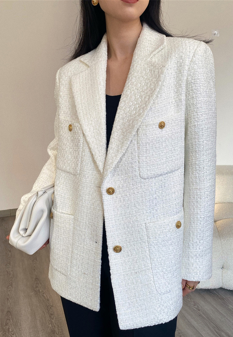 Coarse tweed small fragrant style metal buckle suit jacket CA101903BK