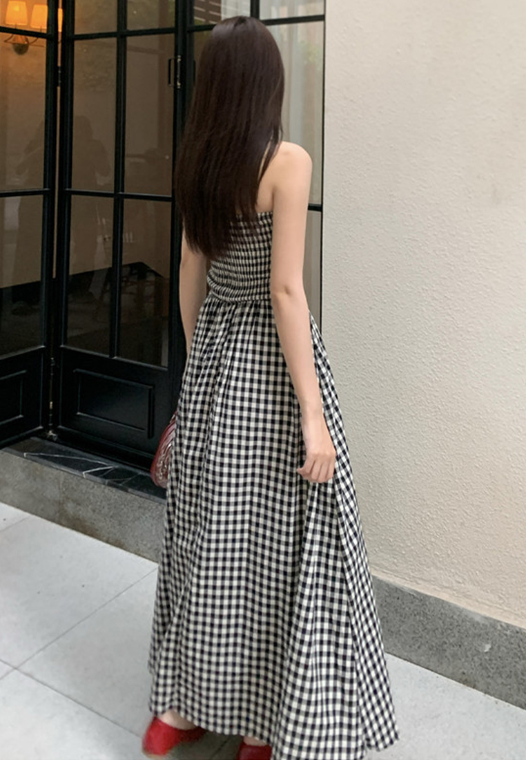 Summer new black and white checkered retro style dress CA25060303W