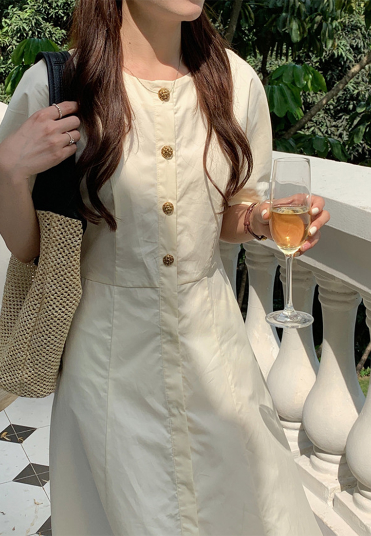 Spring/Summer 2023 new Korean French style vintage chic single-breasted dress 56879