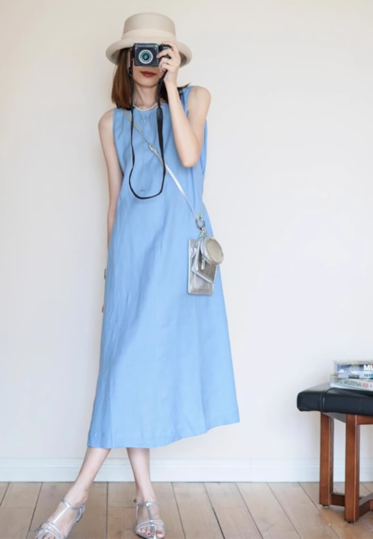 Summer new blue sleeveless vest dress CA25070930BL