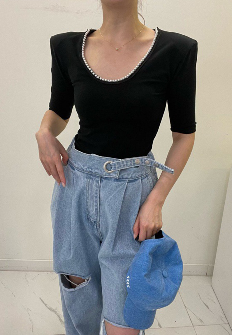 2024 Summer Round Neck Slim Fit Short sleeved T-shirt CA24041030BK