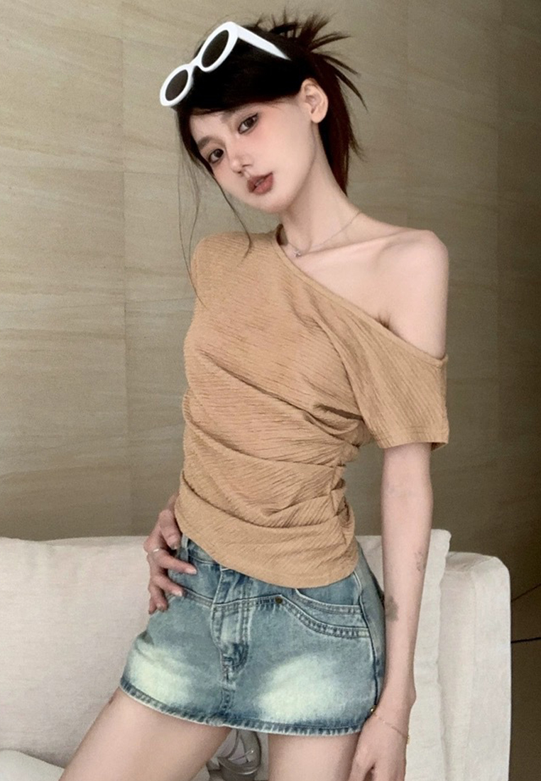Summer Korean off-shoulder short-sleeved off-shoulder top CA24050630BE
