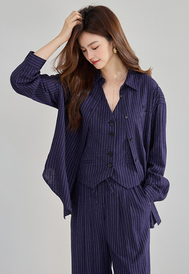 Striped lapel style Coats CA24091130BL