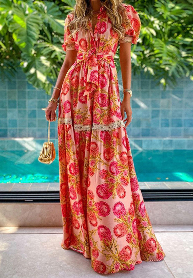 New fashionable and stylish short sleeved printed dress CA25042230RD