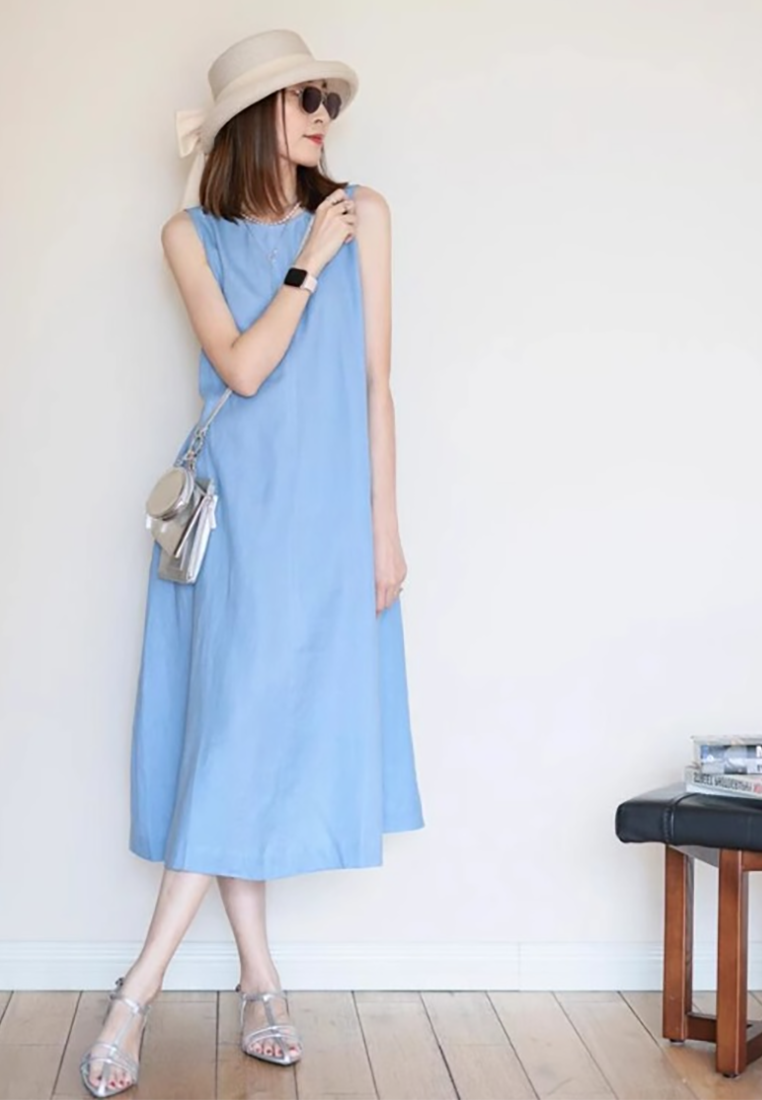 Summer new blue sleeveless vest dress CA25070930BL
