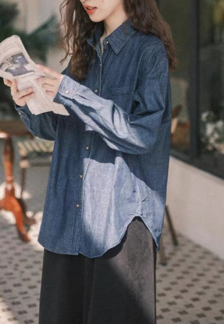 New loose retro denim top CA25091930BL